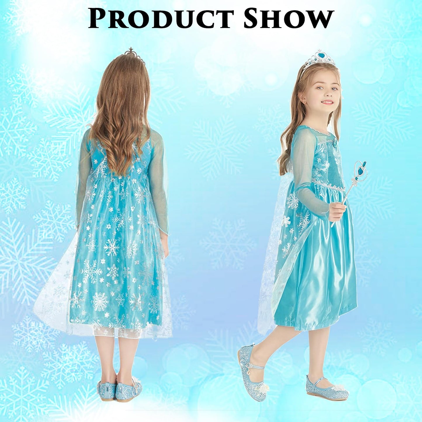 Woxvm Girls Princess Dress Deluxe Princess Costume Birthday Party Snow Princess Dress Up For Girls Halloween Cosplay Fancy Dress