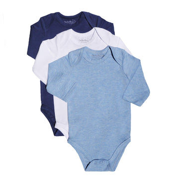 123 Bear Baby Cotton Spandex Long-Sleeve bodysuits unisex boy girl (Blue 3pk, Newborn)