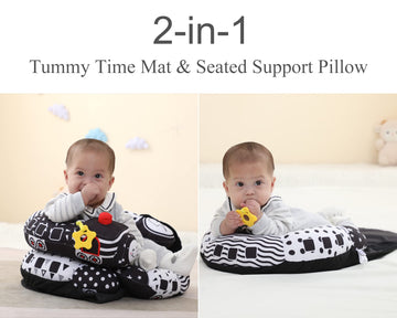 Lovvie & Joy 2-In-1 Tummy Time Mat & Seated Support Pillow,Baby Tummy Time Pillow Support For Newborns And Older Babies,With Det