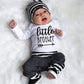 Fommy Newborn Baby Boy Clothes Little Brother Long Sleeve Romper+Long Pants+Stripe Hat 3Pcs Little Brother Newborn Outfit