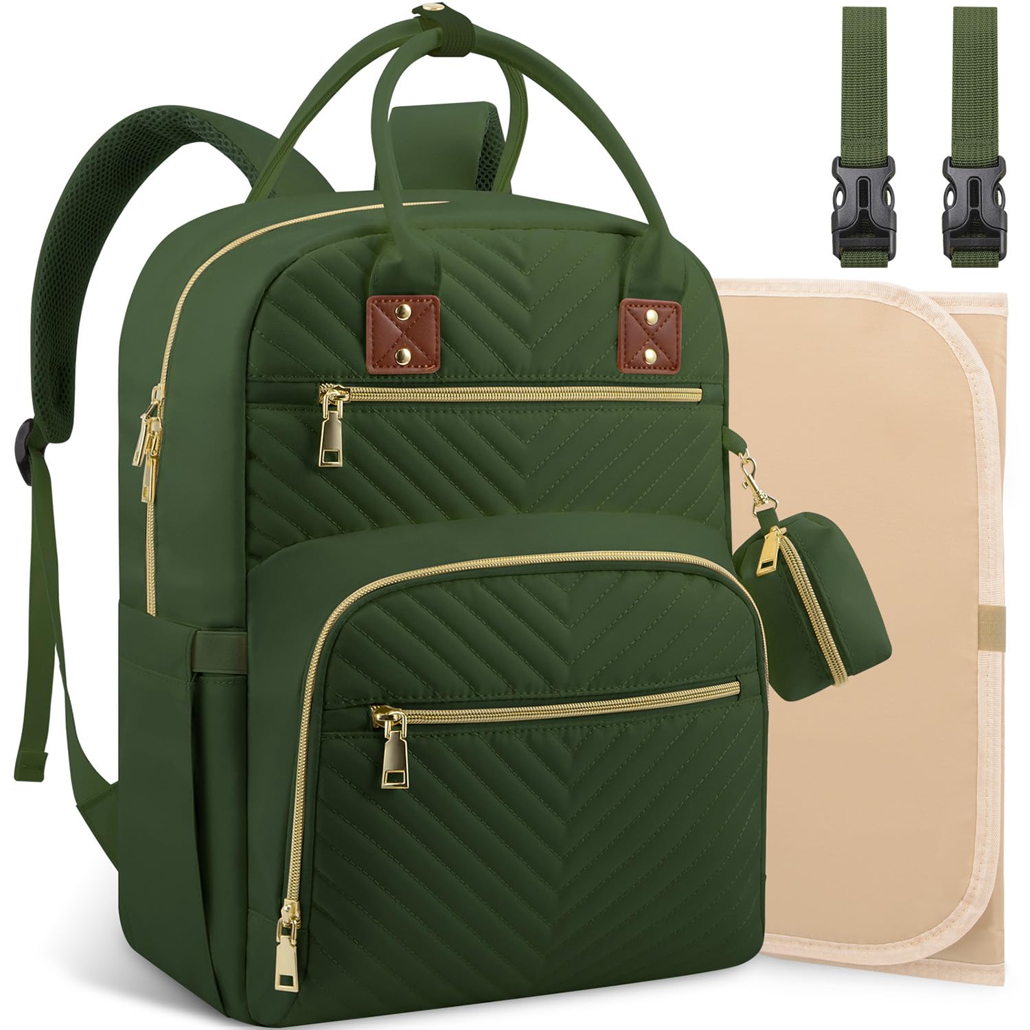 Tenot Baby Diaper Bag Backpack, Travel Diaper Bags for Girl Boy Large Capacity Baby Bag Backpack for Women Army Green