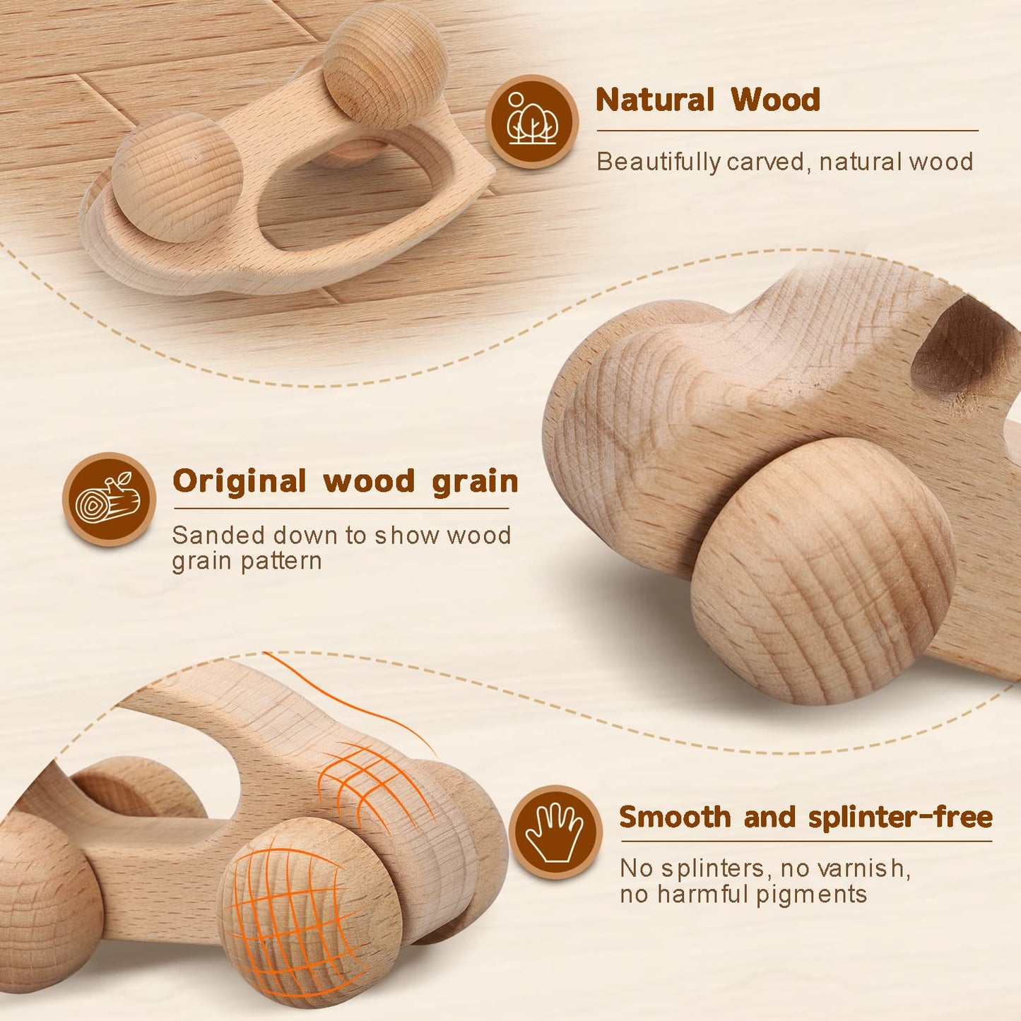 TOY Life Wooden Toys Cars, Montessori Toys for Babies 0-6-12 Months, Rattle Toy Cars for Toddlers 1-3, Christmas Wooden Baby Toy
