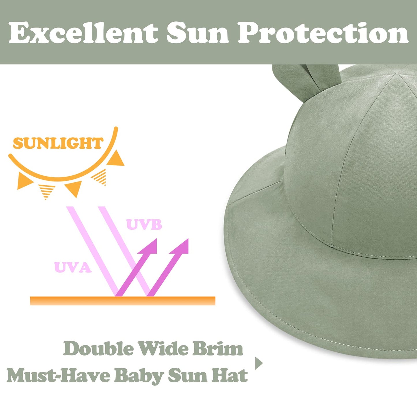 Baby Hats 0-6 Months Baby Boy Sun Hat Bear Ears Infant Sun Hat Beach Infant Hats For Girls Cute Infant Bucket Hat Green
