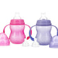 Nuby 3-Stage Wide Neck No Spill Bottle With Handles And Non-Drip Juice Spout, 3 Months, 8 Ounce, 2 Count, (Pink/Purple)