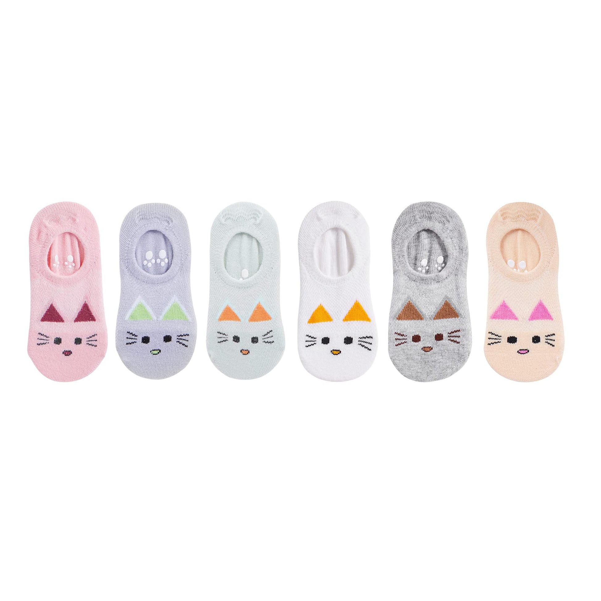 Vwu 6 Pack Baby No Show Socks Toddler Low Cut Cotton Socks Animal 0-5T (1-3T, Cat (Grip Sole))