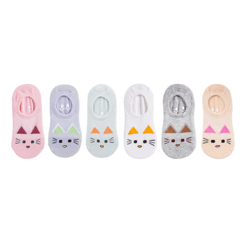 Vwu 6 Pack Baby No Show Socks Toddler Low Cut Cotton Socks Animal 0-5T (1-3T, Cat (Grip Sole))