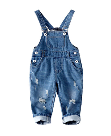 Kidscool Space Baby Boy Girl Jean Overalls,Toddler Ripped Denim Cute Workwear,Light Blue,6-12 Months