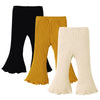 Sobowo Toddler Baby Girl Flare Pants 3 Pack Solid Ribbed Ruffle Bell Bottoms Pants Fall Outfits(Black/Yellow/Beige, 18-24 Months