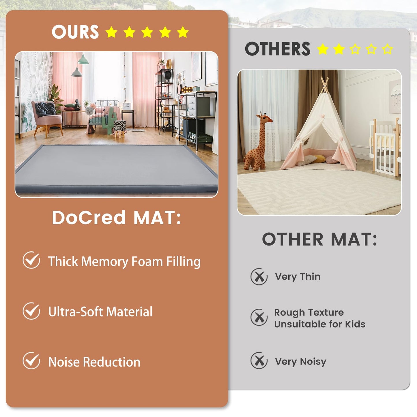 Baby Play Mat For Floor - 1.4' Thick Memory Foam Rug, 70'X59' Playpen Tummy Time Mat, Soft Velvet Nursery Rug, Large Padded C