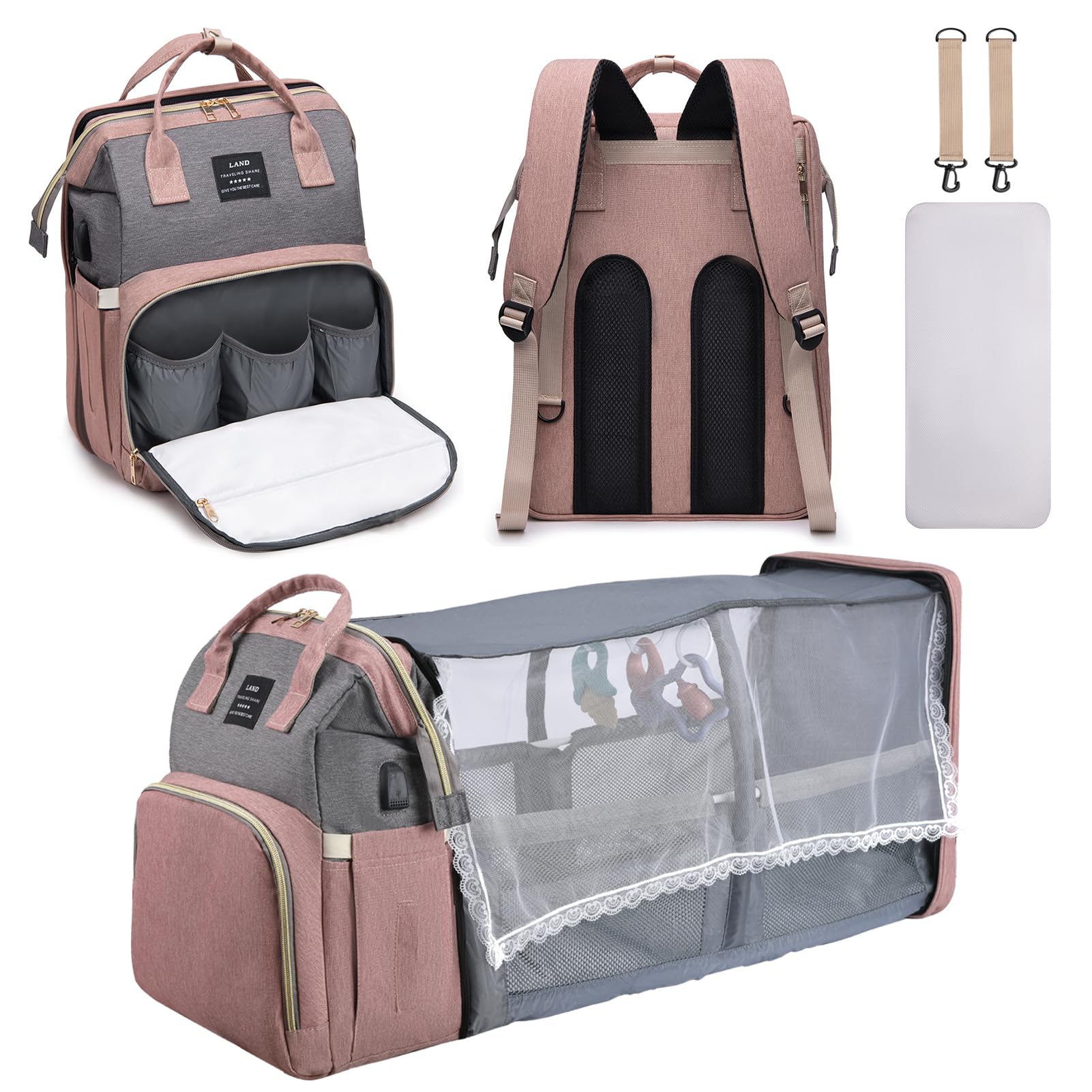 Afdlldqm Diaper Bag Backpack, Multifunctional Baby Diaper Bag, Diaper Changing Station For Boys Girls, Large Capacity Travel Bab