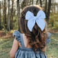 5.5 Inch Sky Blue Fable Hair Bow: Handmade Linen Cotton Hair Clip For Girls - 1 Pcs