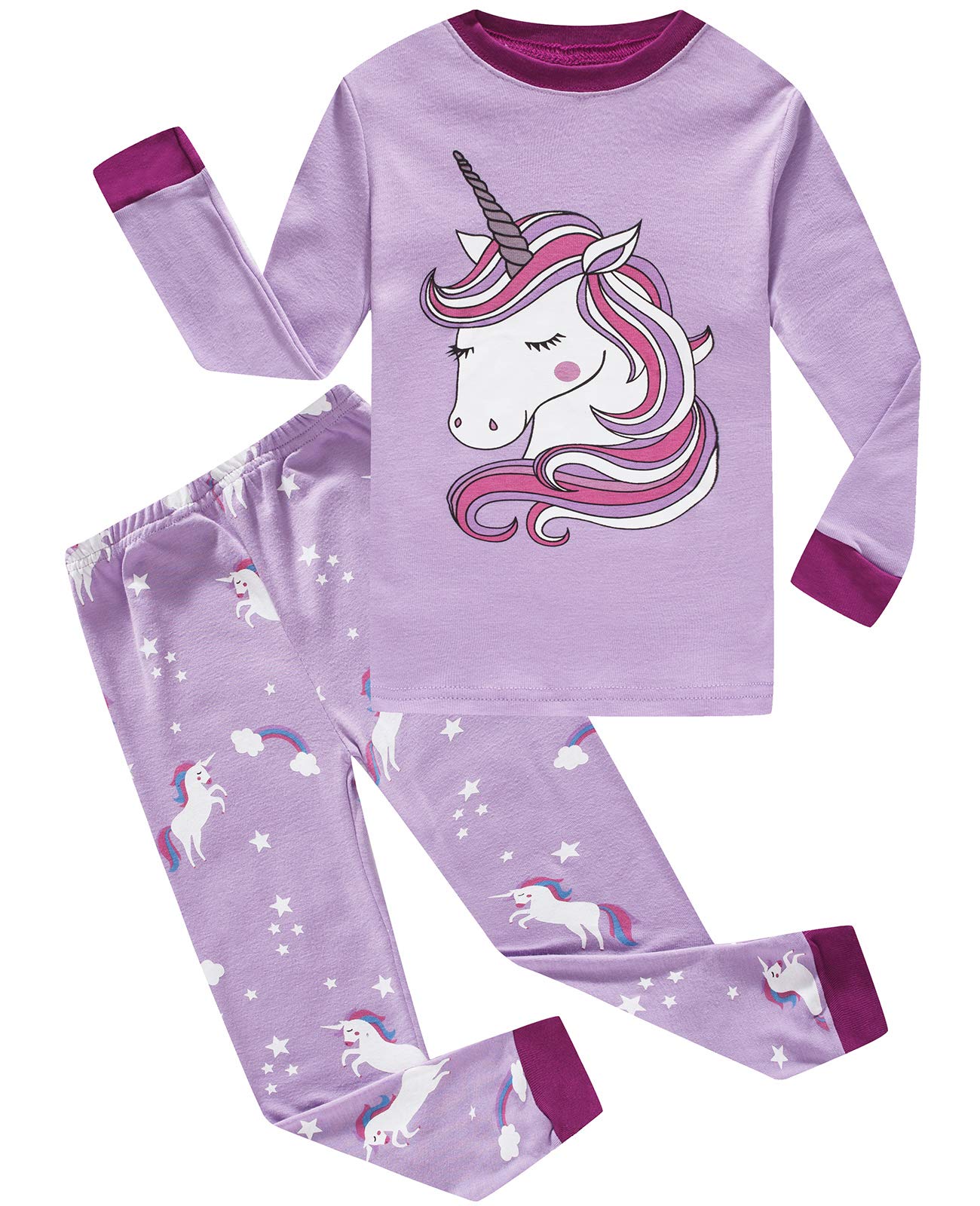 Girls Pajamas 100% Cotton Toddler Pjs Clothes Long Sleeve Kid Pjs Sleepwear Sets Size 6 Purple