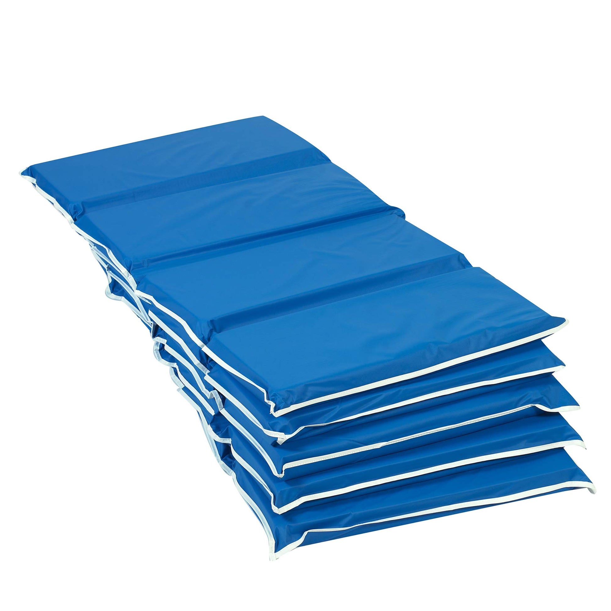 Childrens Factory 2 Inch Thick Folding Rest Mats For Preschool, 4-Section Nap Mats For Daycares, Nursery, Classroom, Blue, 5 Pac