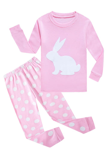 Big Girls Bunny Easter Pajamas 100% Cotton Pink Pjs Sleepwear For Kid 14
