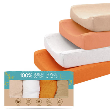 100% Muslin Changing Pad Cover Ultra Soft 120Gsm Baby Changing Pad Covers For Girls And Boys - Easy Wash Diaper Changing Pad Cov