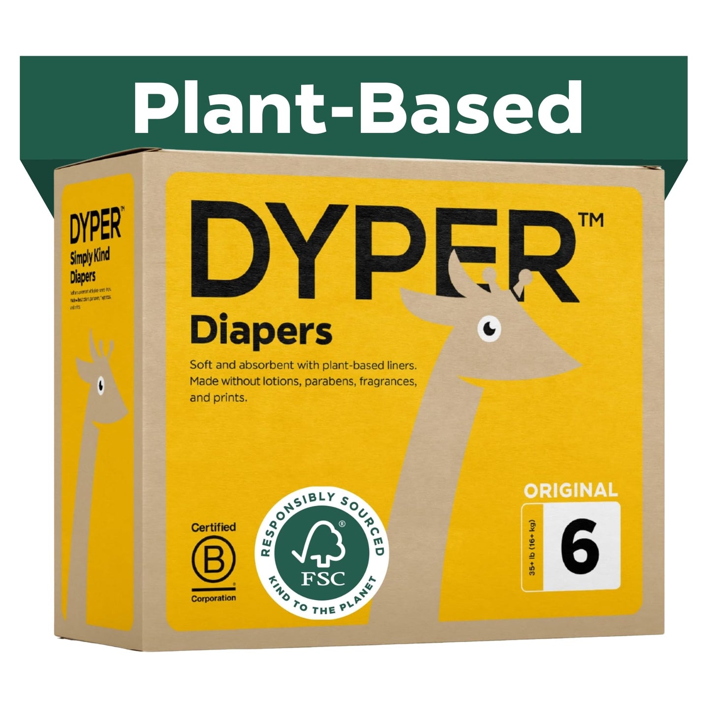 Dyper Baby Diapers Size 6 | Honest Ingredients | Cloth Alternative | Day & Overnight | Made With Plant-Based* Materials | Hypoal