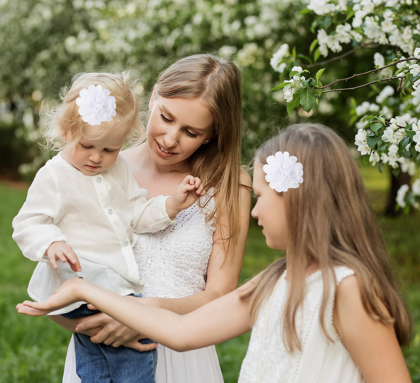 Cinaci 24 Pack/12 Pairs Solid 2.8' Chiffon Flower Fully Lined Alligator Hair Clips Duckbill Barrettes Accessories For Baby Girl