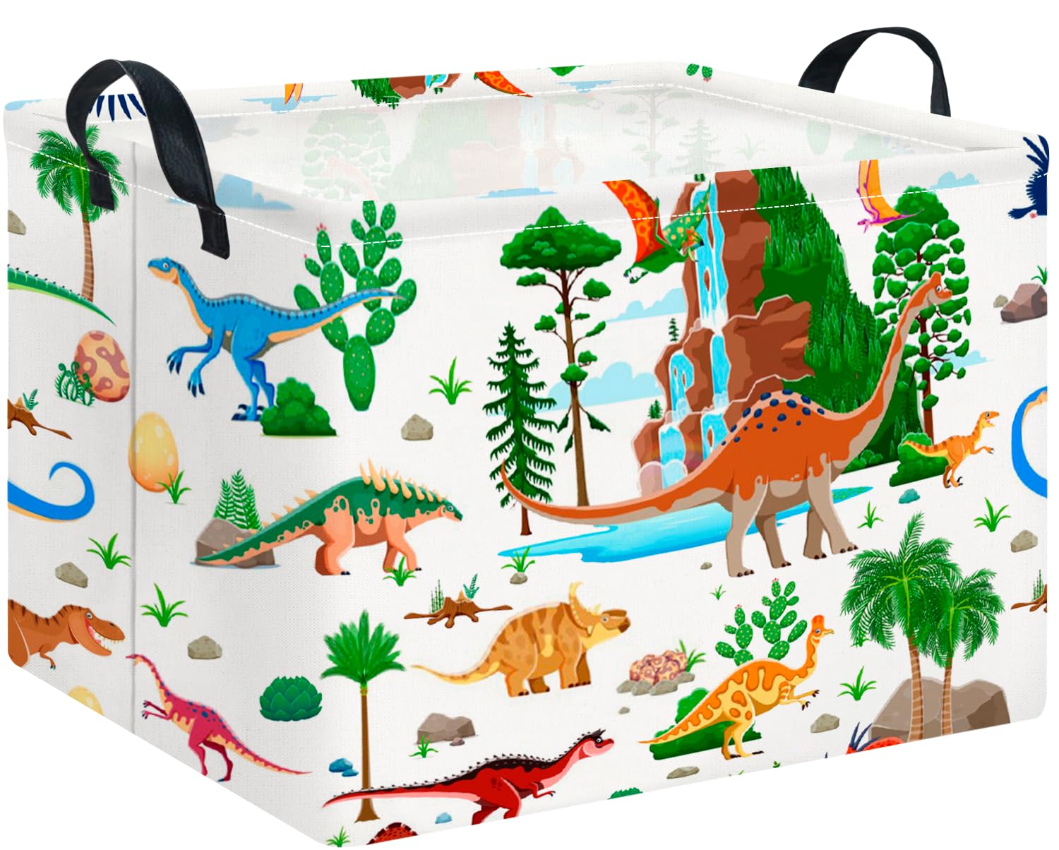 CLOCOR Rectangular Storage Basket Empty,Gift Basket, Waterproof Storage Bin with Handles, Room Decor(Ancient Dinosaurs)