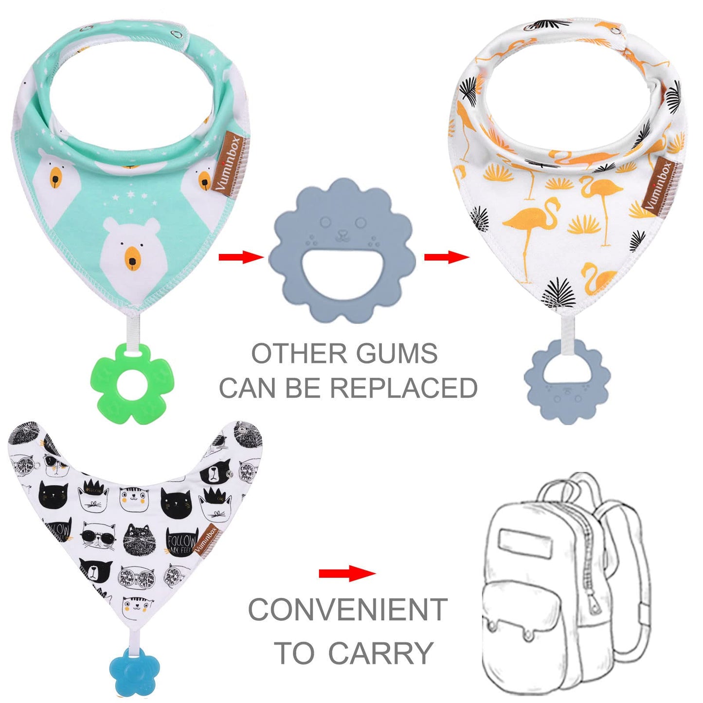 Vuminbox Baby Bandana Drool Bibs 6-Pack And Teething Toys 6-Pack Made With 100% Organic Cotton, Absorbent And Soft Unisex (6-Pac