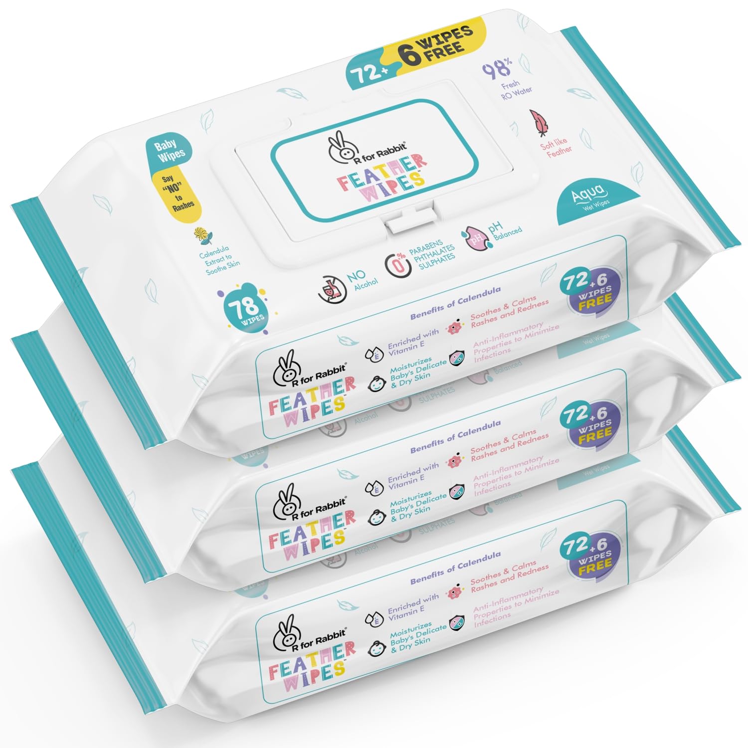 R For Rabbit Feather 234 Baby Wet Wipes For New Born Combo Pack Of 3