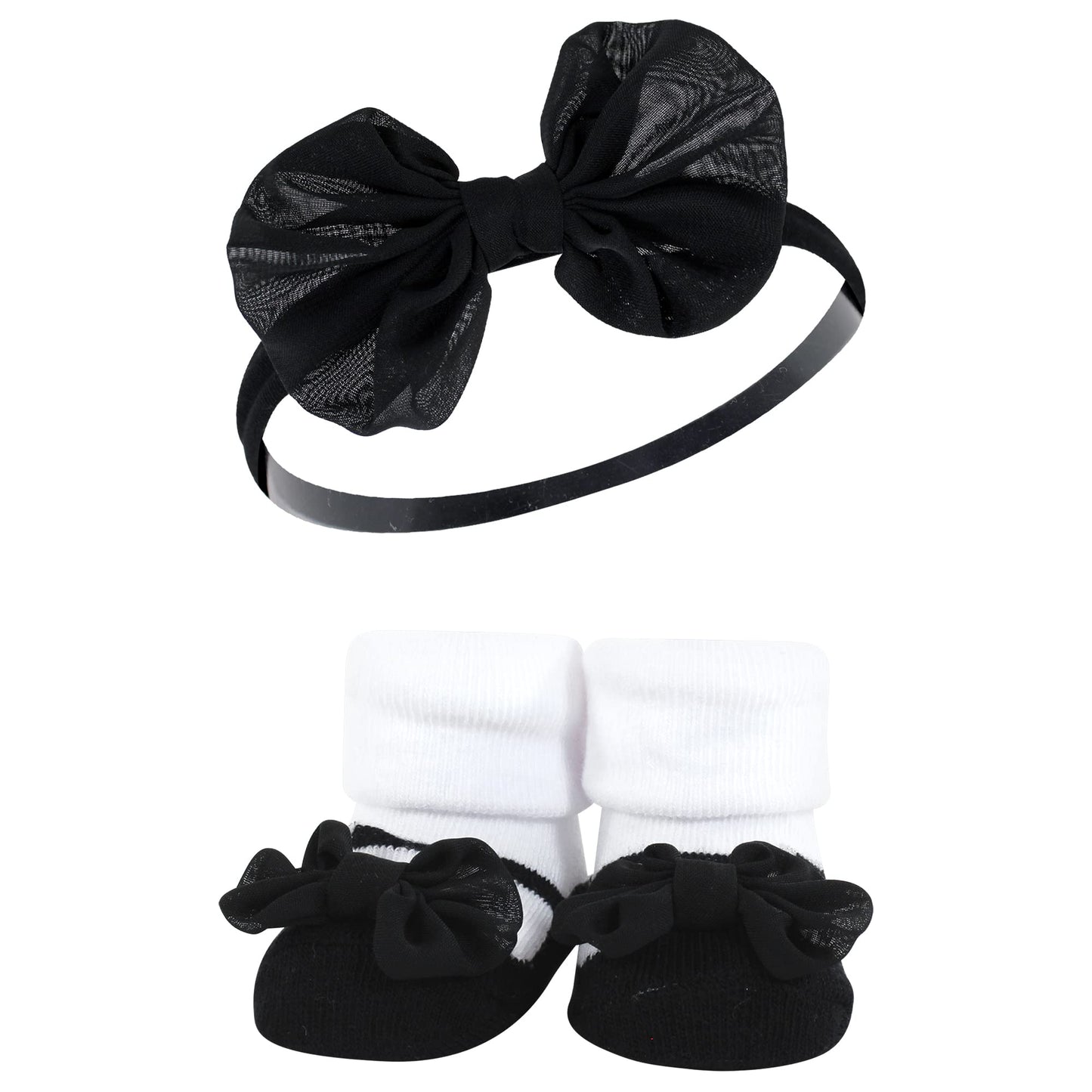 Hudson Baby Infant Girl Headband And Socks Giftset, Black Silver, One Size
