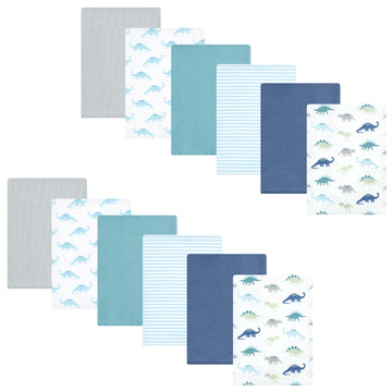 Hudson Baby Unisex Baby Flannel Burp Cloth 12Pk, Soft Teal Dino, One Size