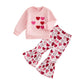 Mieeyali Toddler Girls Valentines Day Outfit Shirt Heart Sweatshirt Bell Bottoms Ruffle Top Flared Pants Set (Pink Heart N, 2-3T