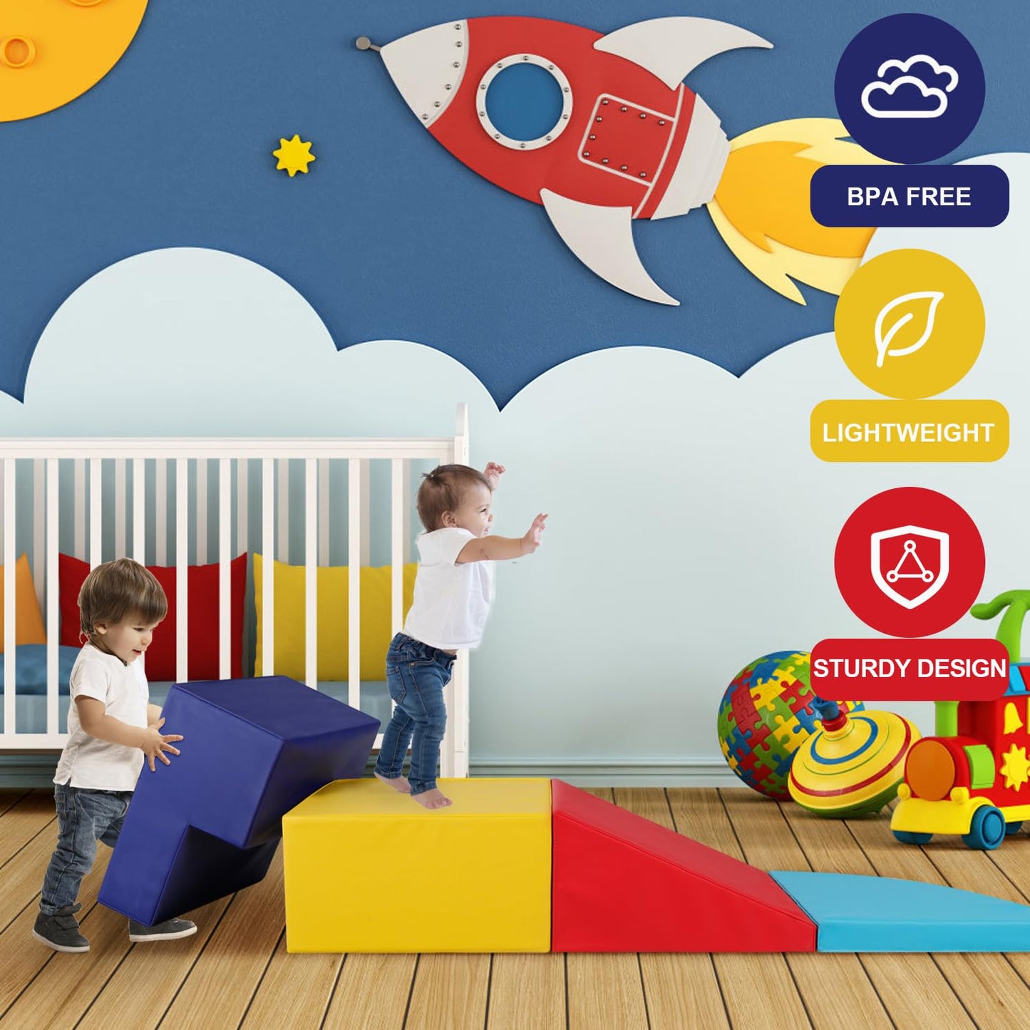 Kinder King Climb And Crawl Activity Play Set, 10-Piece Soft Foam Block For Climbing, Crawling And Sliding, Indoor Climber For T