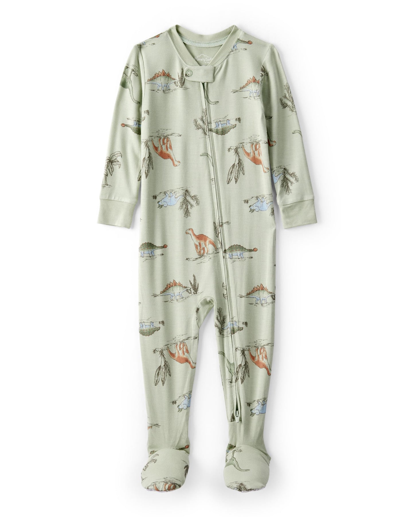 Carters Boy PurelySoft Long-Sleeve 2-Way Zip Pajamas, Green Dino, 12M