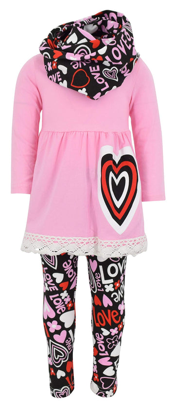 Unique Baby Girls Valentines Day Outfit Layered Heart Toddler Lace Trim Legging Set (8 Years, Pink)