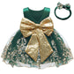 Baby Princess Girls Embroidery Dresses Toddler Lace Ruffles New Year Easter Tutu Dress With Headwear (Dark Green,80)