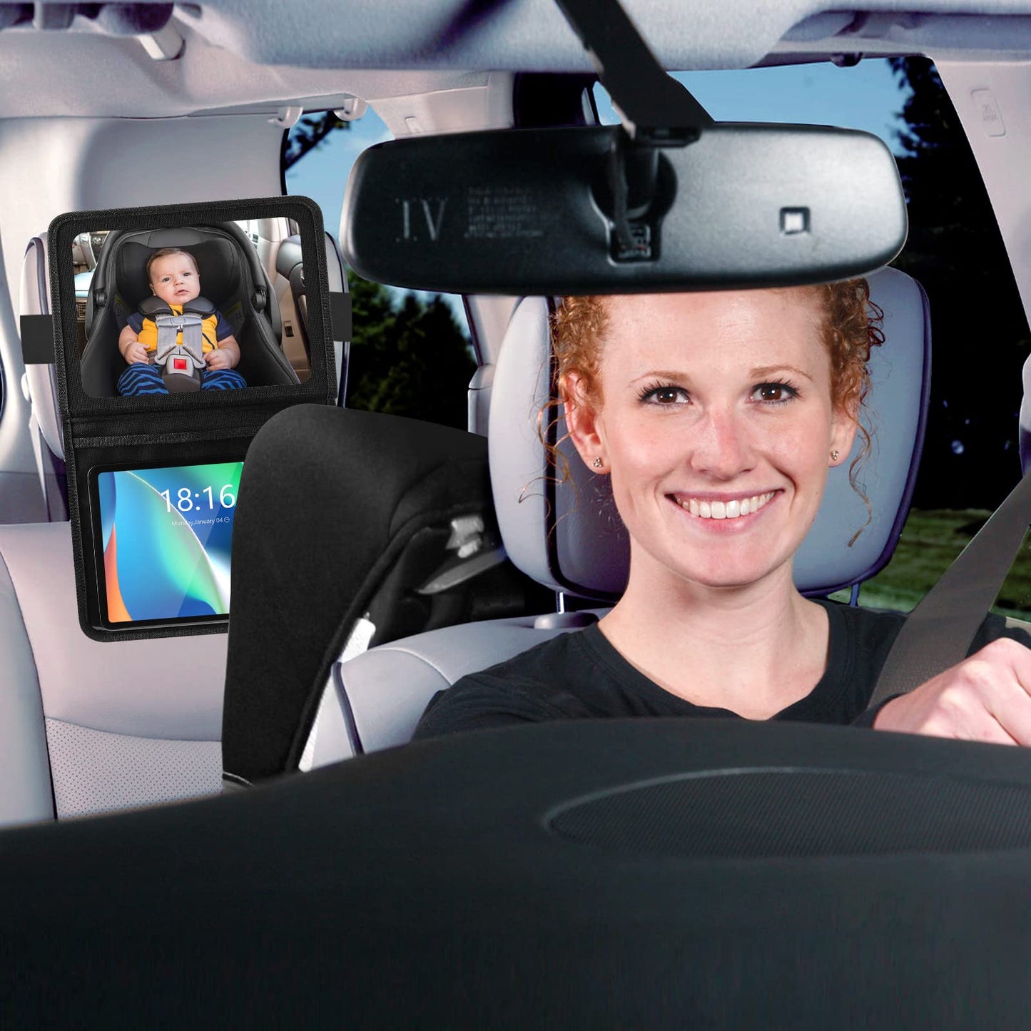 Brislut Baby Car Mirror With Tablet Holder, Road Trip Essentials For Kids, Back Seat Mirror To See Rear Facing Infant, Adjustabl