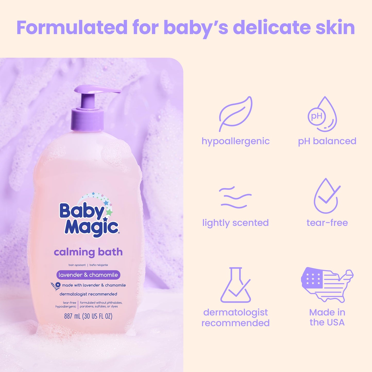 Baby Magic Calming Baby Bath, Made With Real, (705554) Lavender & Chamomile 30 Fl Oz