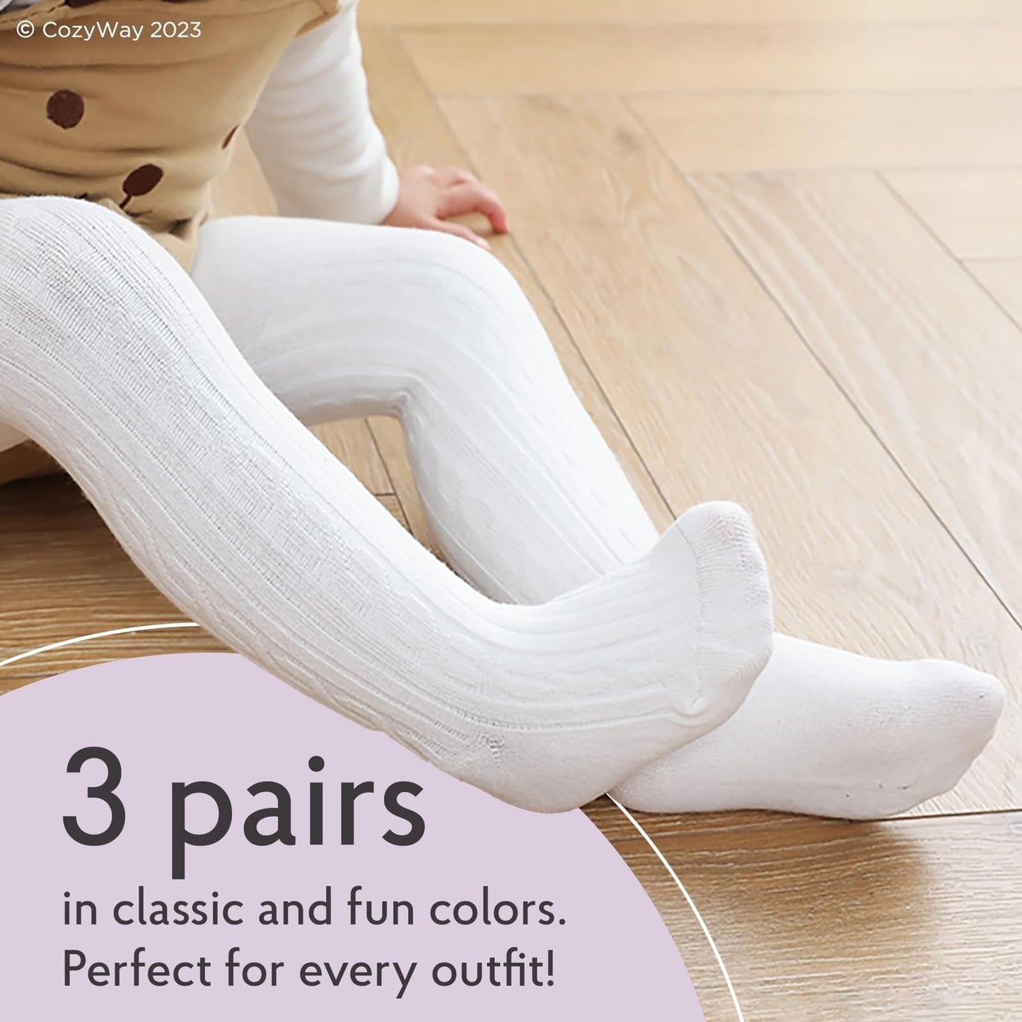 Cozyway Cable Knit Cotton Leggings/Tights For Baby Girls, 3 Pack, White, 6-12 Months Old