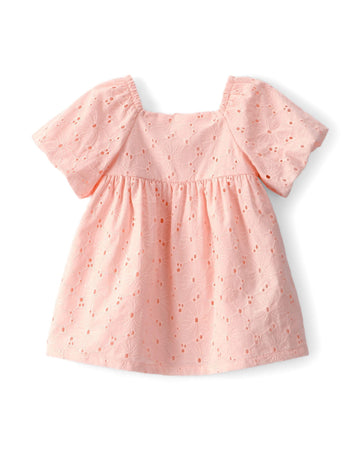 CarterS Short Sleeve Eyelet Dress For Baby Girl | Square Neck With Puff Sleeve Style | Comfortable Breathable Fabric | Summer C