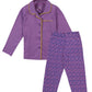 KiddoPanti Girls Front Open Shirt & AOP Pyjama Set, Purple, 34Y
