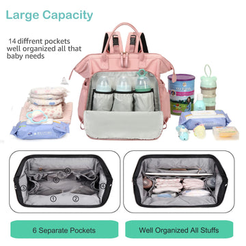 Loradi Convertible Diaper Bag Tote, Water-Resistant 14 Pockets Diaper Backpack With Anti-Theft Pockets And Stroller Clips (Black