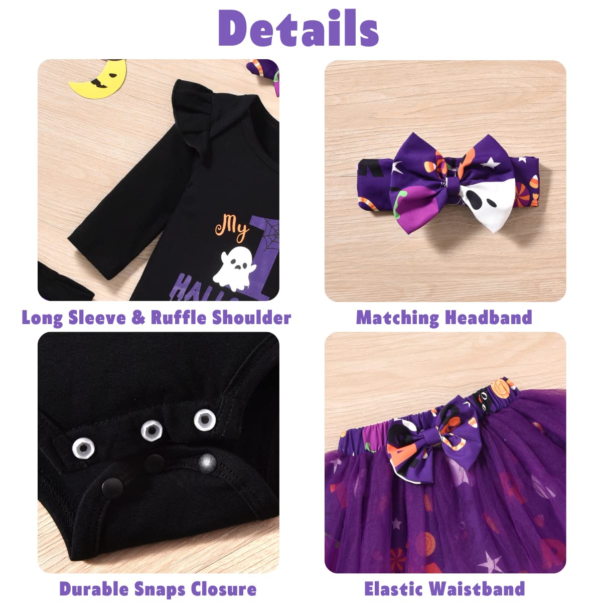 Aalizzwell 0-3 Months Baby Girls Halloween Outfit Infant 1St Halloween My Tulle Skirt Ghost Clothes With Leg Warmers Clothing Pu