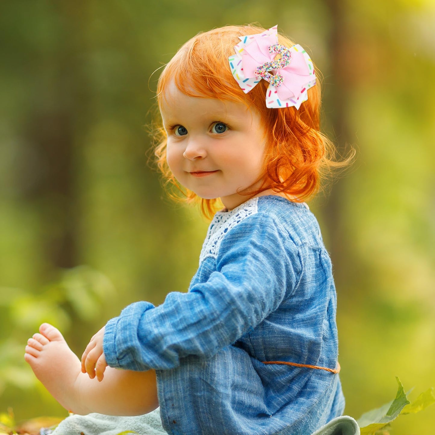 2Pcs Birthday Hair Bow For Girls, Pink Sprinkle Confetti Hair Clip For Baby Girls 2Nd Birthday Party Decorations