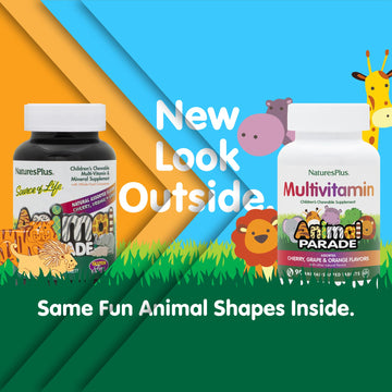 Natures Plus Animal Parade Children'S Chewable Multivitamin - 90 Animal-Shaped Tablets, Pack Of 2 - Natural Assorted Flavors - V