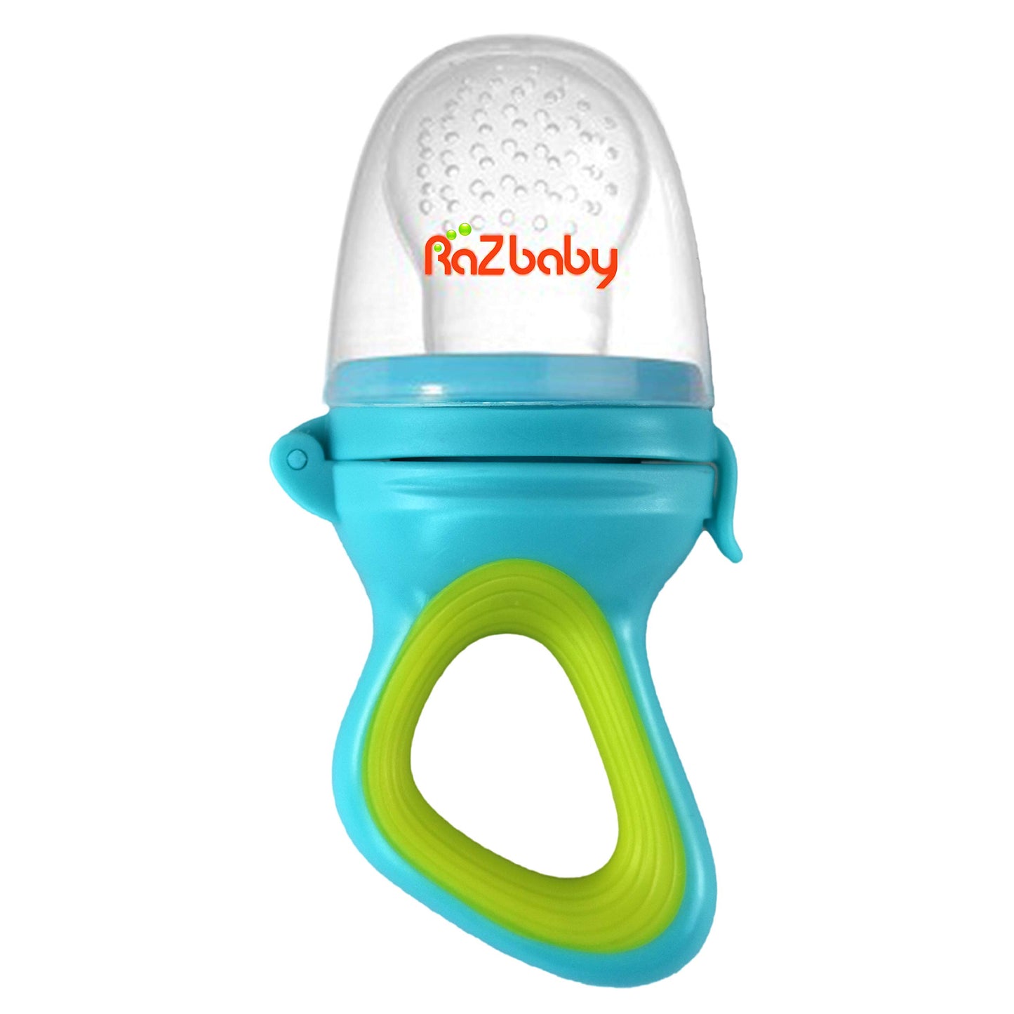 RaZbaby Baby Solids/Frozen Fruit Feeder Pacifier, Infant Teether Toy 6M+, BPA-Free Silicone Pouch & Nipple, Safely Introduce Sol