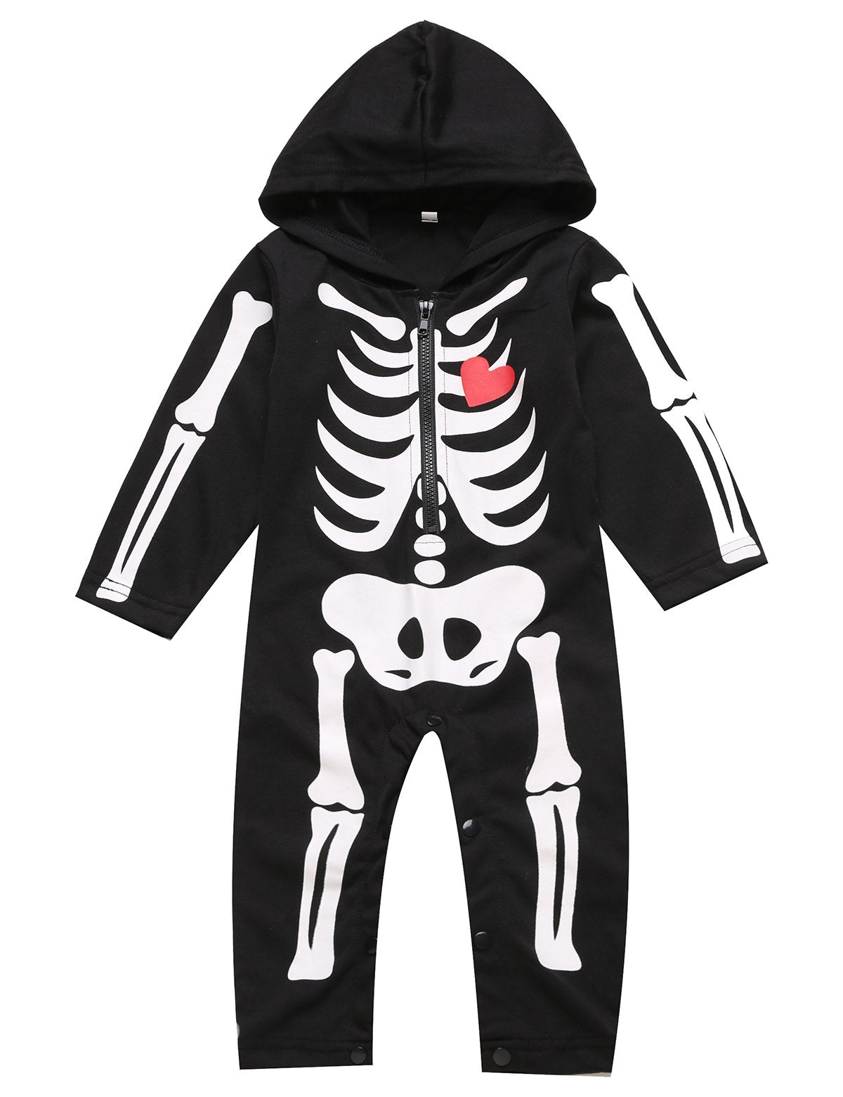 LENSOUS Baby Boys Skeleton Halloween Costume Long Sleeve Hoodie (12-18 Months, Black01)