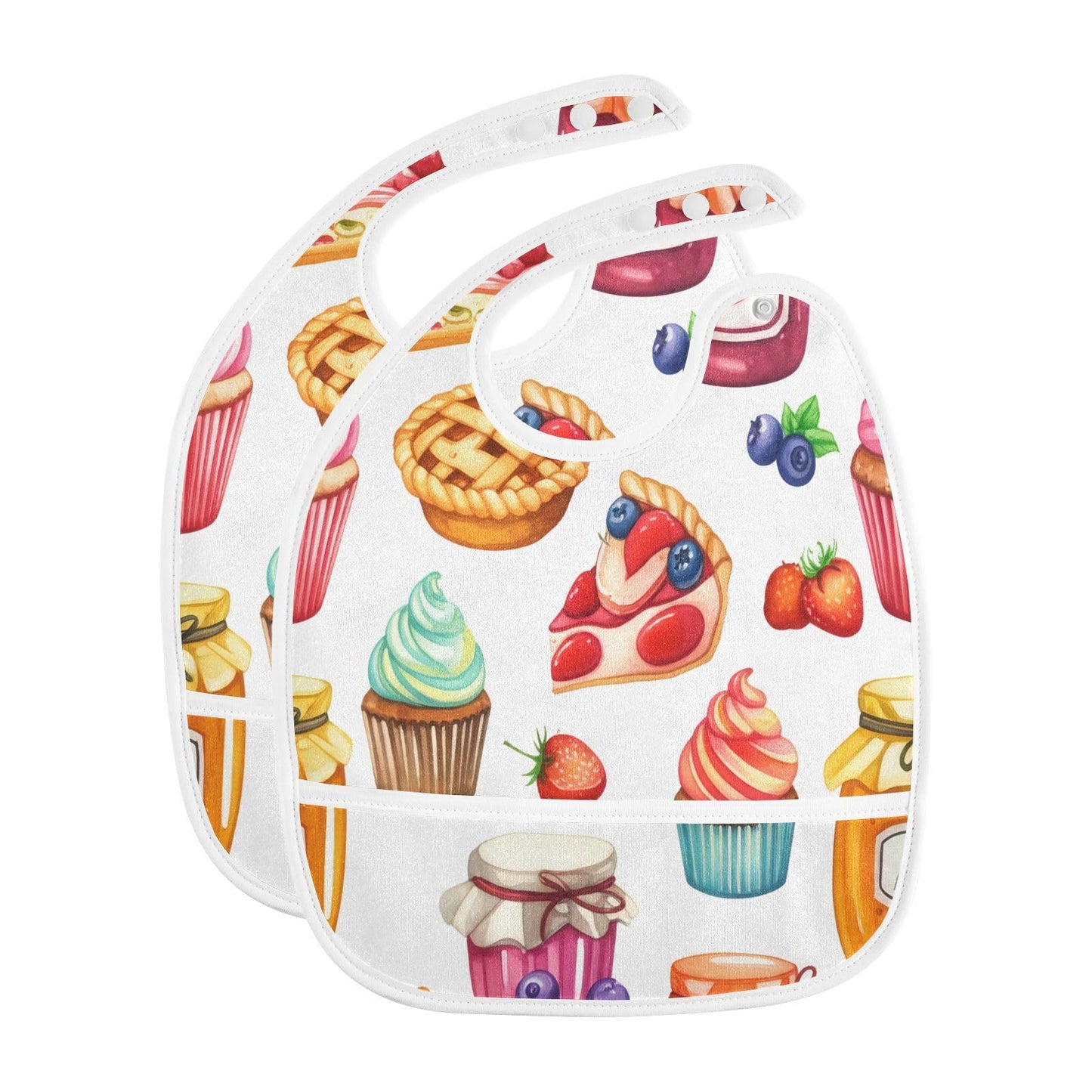 MCHIVER Pie Cupcake White Baby Bibs for Infant Boy Girl Waterproof Feeding Bib Apron with Food Cather Adjustable Cotton Food Eat