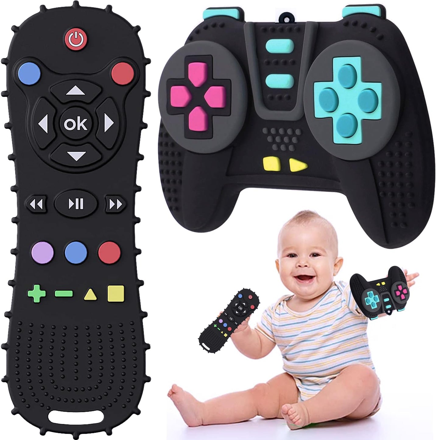 TIEDXIOY Baby Teething Toys Chew Toy,?BPA Free,CPC-Certified? Silicone Remote Control and Game Controller Teethers for Toddlers,
