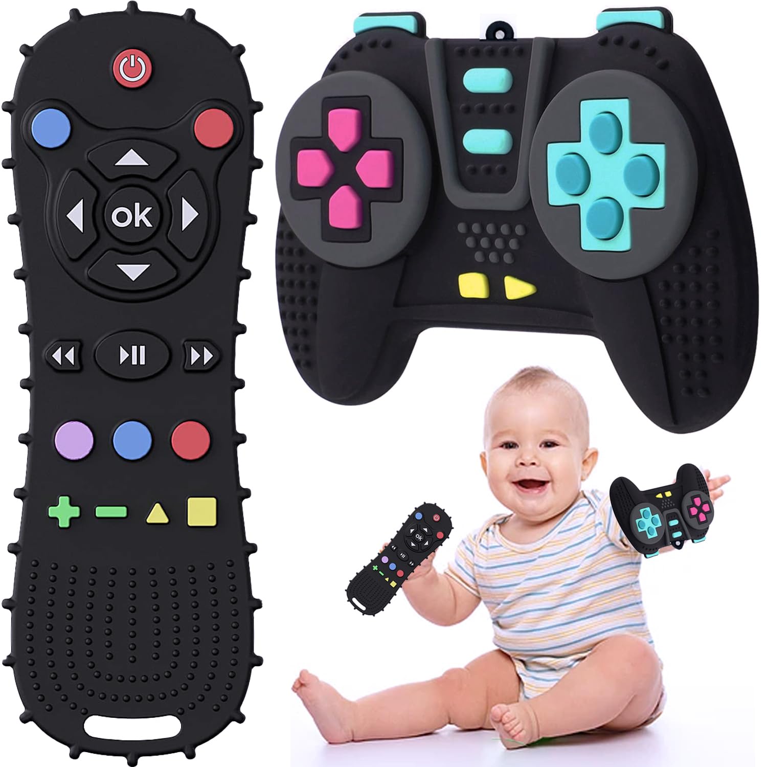 TIEDXIOY Baby Teething Toys Chew Toy,?BPA Free,CPC-Certified? Silicone Remote Control and Game Controller Teethers for Toddlers,