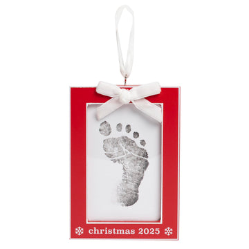Pearhead Baby First Christmas 2025 Handprint & Footprint Ornament - Clean-Touch Ink Pad Keepsake with Photo Frame, Mess-Free Hol
