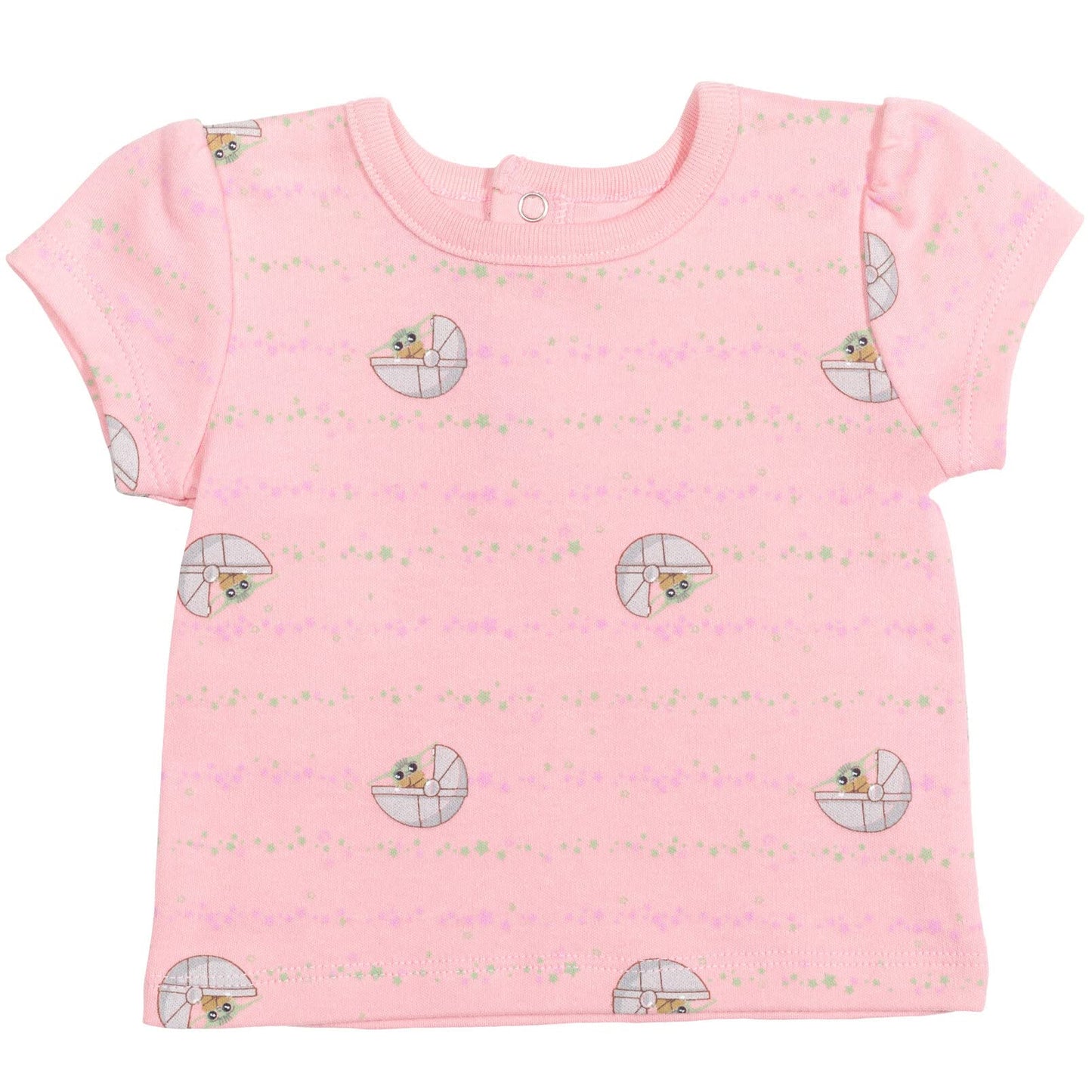 Star Wars The Child Newborn Baby Girls French Terry Snap Short Overalls T-Shirt & Headband 3 Pcs Set Light Gray 3-6 Months