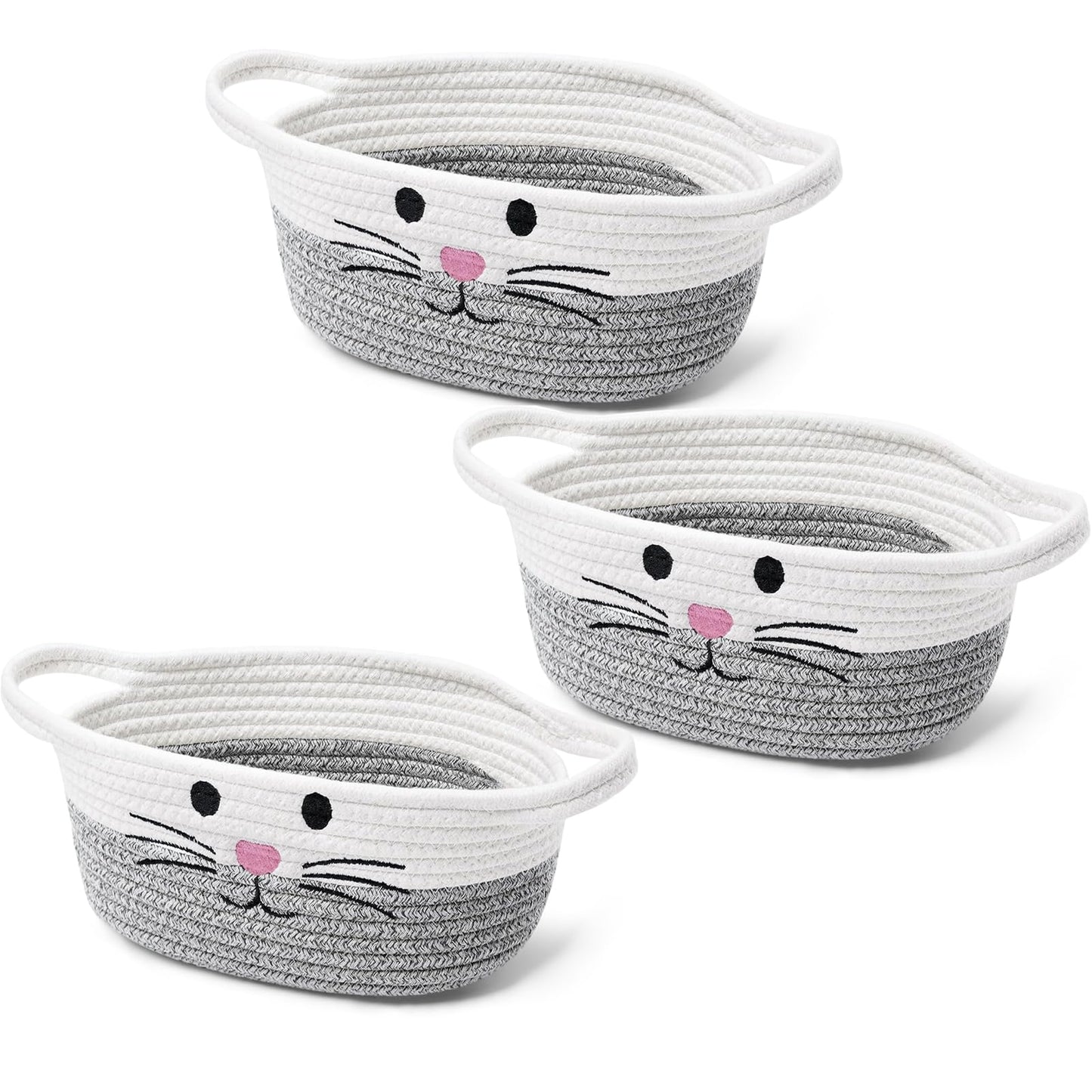 Boao 3 Pack Small Woven Baskets for Organizing with Handle Cute Cotton Baskets for Pet Toy Storage Woven Box Empty Gift Bin for 