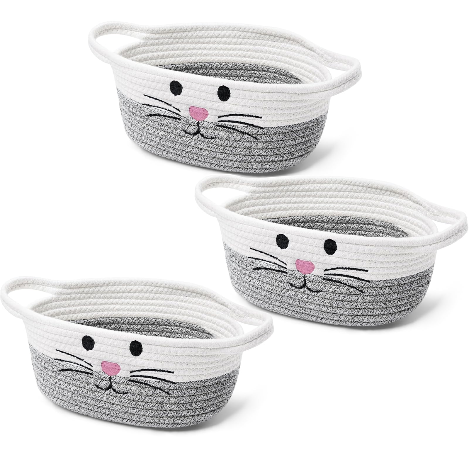 Boao 3 Pack Small Woven Baskets for Organizing with Handle Cute Cotton Baskets for Pet Toy Storage Woven Box Empty Gift Bin for 