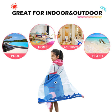 Bangsaur Kids Hooded Pool Towels, Cotton Large Beach Bath Swiming Towel Wrap, Toddlers Girls 3-12 Years Cover Up Dolphin